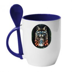 Чашка с ложкой Енот в очках - PrintSalon