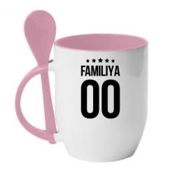 Чашка с ложкой Фамилия и номер - PrintSalon