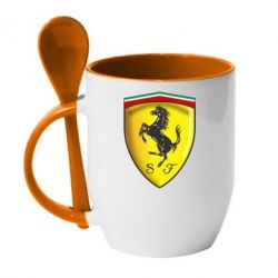 Чашка с ложкой Ferrari 3D Logo - PrintSalon