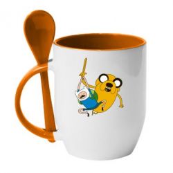 Чашка с ложкой Фин и Джейк "Атака" - PrintSalon