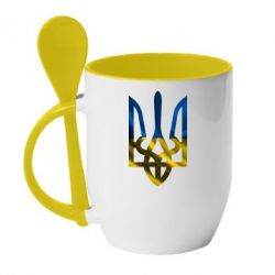 Чашка з ложкою Герб на фоні прапора - PrintSalon