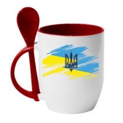 Чашка з ложкою Герб на прапорі надає рваній - PrintSalon