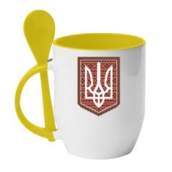 Чашка з ложкою Герб вишиванка - PrintSalon