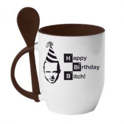 Чашка с ложкой Happy Birthdey Bitch Во все тяжкие - PrintSalon