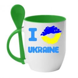 Чашка с ложкой I kiss Ukraine - PrintSalon