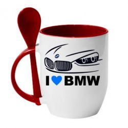 Чашка с ложкой I love BMW 2 - PrintSalon