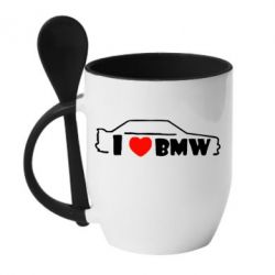 Чашка с ложкой I love BMW - PrintSalon