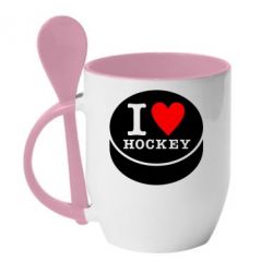Чашка с ложкой I love hockey - PrintSalon