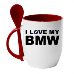 Чашка с ложкой I love my BMW - PrintSalon