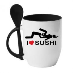 Чашка с ложкой I love sushi-PrintSalon Чашка с ложкой I love sushi