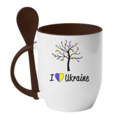 Чашка с ложкой I love Ukraine дерево - PrintSalon