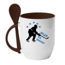 Чашка с ложкой I play hockey - PrintSalon