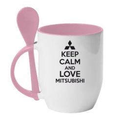 Чашка з ложкою Keep calm an love mitsubishi - PrintSalon