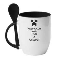 Чашка с ложкой KEEP CALM and HUG A CREEPER - PrintSalon