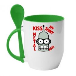 Чашка с ложкой Kiss metal - PrintSalon