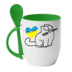 Чашка з ложкою Кіт-патріот - PrintSalon