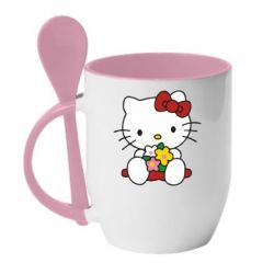 Чашка с ложкой Kitty с букетиком - PrintSalon