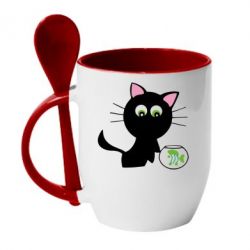 Чашка с ложкой Кошечка и аквариум - PrintSalon