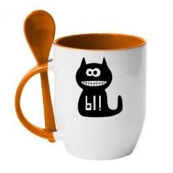 Чашка с ложкой Кошка Ы - PrintSalon