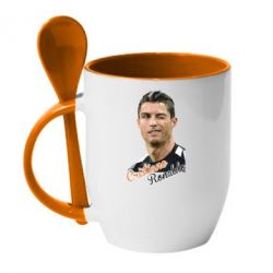 Чашка с ложкой Криштиану Роналду, полигональный портрет - PrintSalon