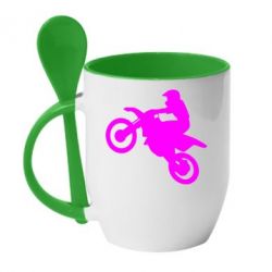 Чашка с ложкой Кроссовый мотоцикл - PrintSalon