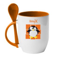 Чашка з ложкою Linux pinguine - PrintSalon