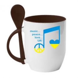 Чашка с ложкой Music, peace, love UA - PrintSalon
