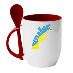 Чашка с ложкой Напис UKRAINE - PrintSalon
