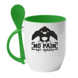 Чашка з ложкою No pain no gain пінгвін - PrintSalon