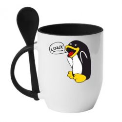Чашка с ложкой Пингвин Линукс - PrintSalon
