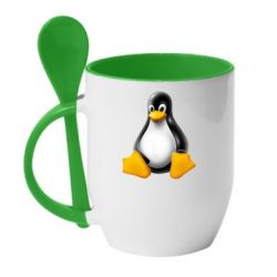 Чашка с ложкой Пингвин Linux - PrintSalon