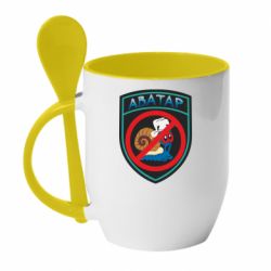 Кружка с керамической ложкой Шеврон Анти Аватар - PrintSalon