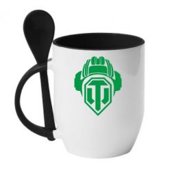 Чашка з ложкою Шолом WOT - PrintSalon