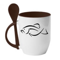 Чашка с ложкой Силуэт рыбы - PrintSalon