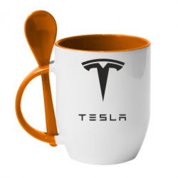 Чашка с ложкой Tesla Logo - PrintSalon