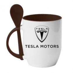 Чашка с ложкой Tesla Motors - PrintSalon