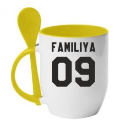 Чашка с ложкой Ваша фамилия и номер - PrintSalon
