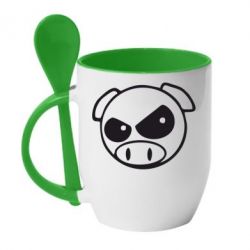 Чашка с ложкой Злая свинка - PrintSalon