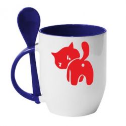 Чашка с ложкой злой котэ - PrintSalon