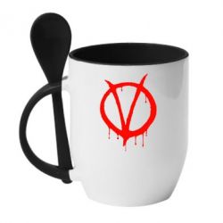 Чашка с ложкой Знак Вендетты - PrintSalon
