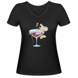 Жіноча футболка з V-подібним вирізом Щур в бокалі - PrintSalon