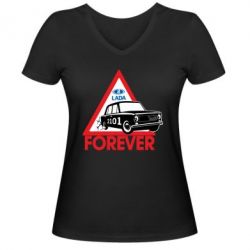 Жіноча футболка з V-подібним вирізом lada forever - PrintSalon