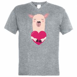 Чоловіча футболка з V-подібним вирізом Lama with heart - PrintSalon