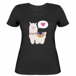 Женская футболка Lama with pink heart - PrintSalon