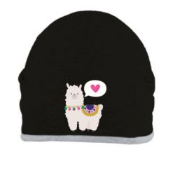 Шапка Lama with pink heart - PrintSalon