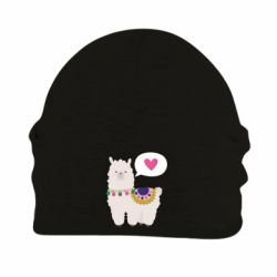 Шапка флисовая Lama with pink heart - PrintSalon