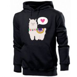 Мужское худи Lama with pink heart - PrintSalon