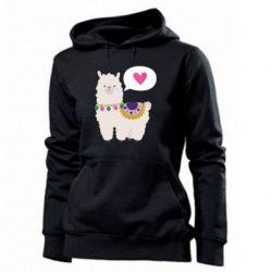 Женское худи Lama with pink heart - PrintSalon