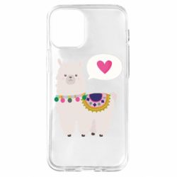 Чехол для iPhone 12 mini Lama with pink heart - PrintSalon