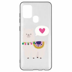 Чехол для Samsung A21s Lama with pink heart - PrintSalon